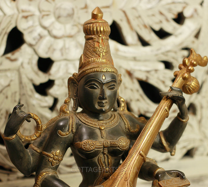 Brass Saraswati Vintage Black
