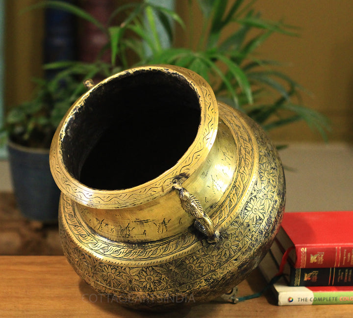 Brass Vintage Carved Planter