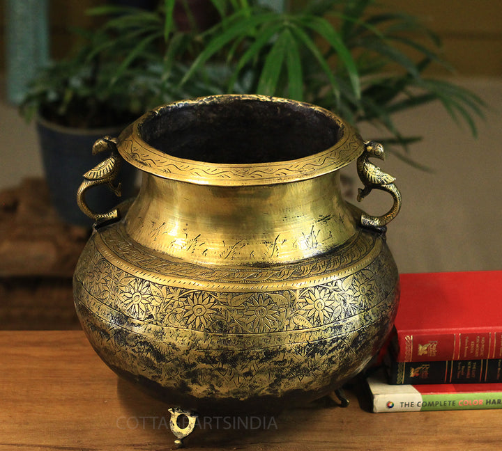 Brass Vintage Carved Planter