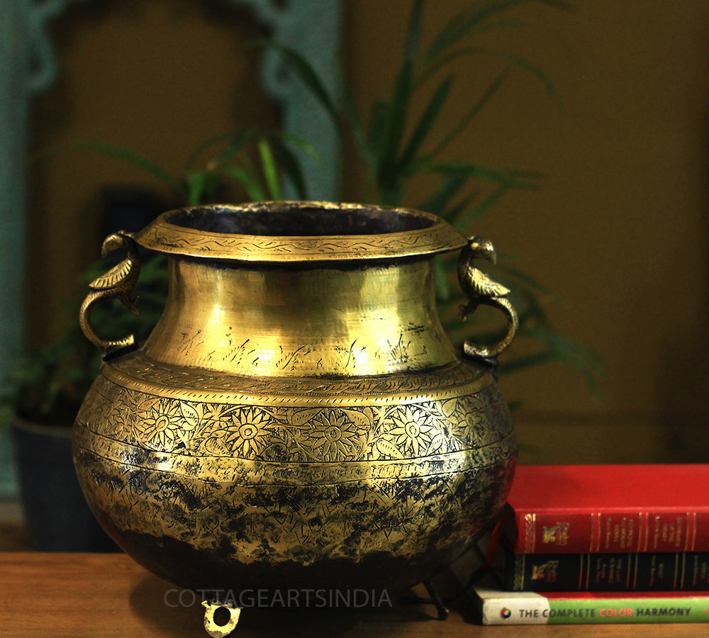 Brass Vintage Carved Planter