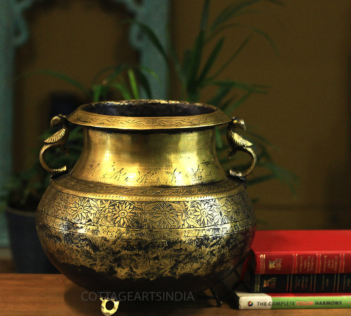 Brass Vintage Carved Planter