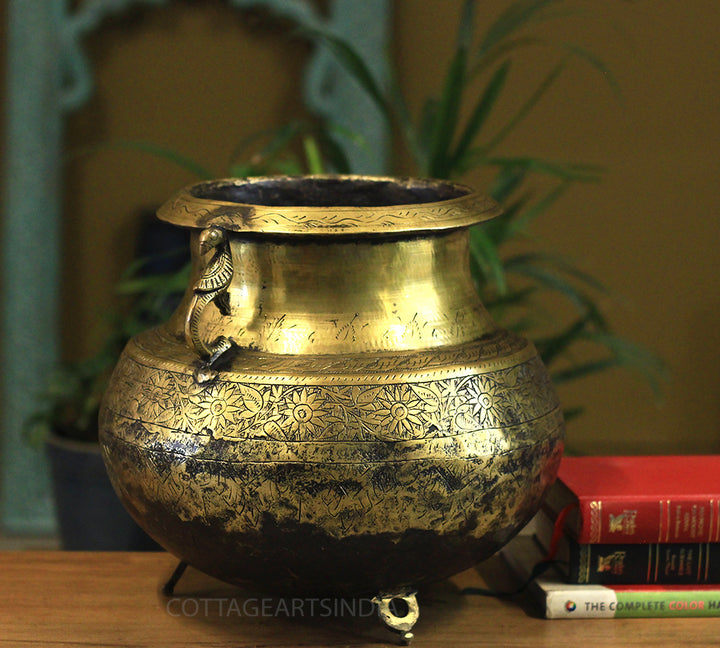 Brass Vintage Carved Planter