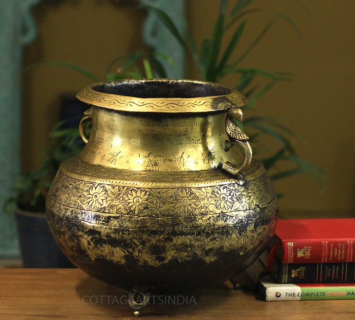 Brass Vintage Carved Planter