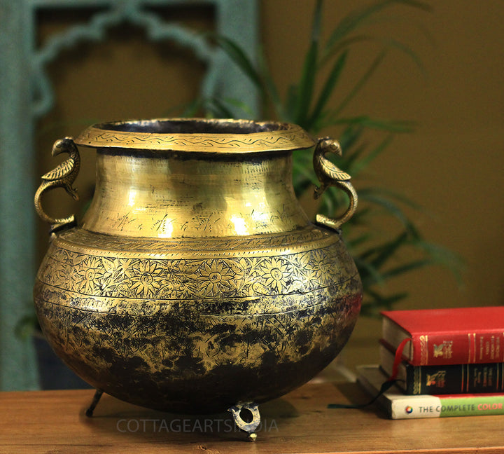 Brass Vintage Carved Planter