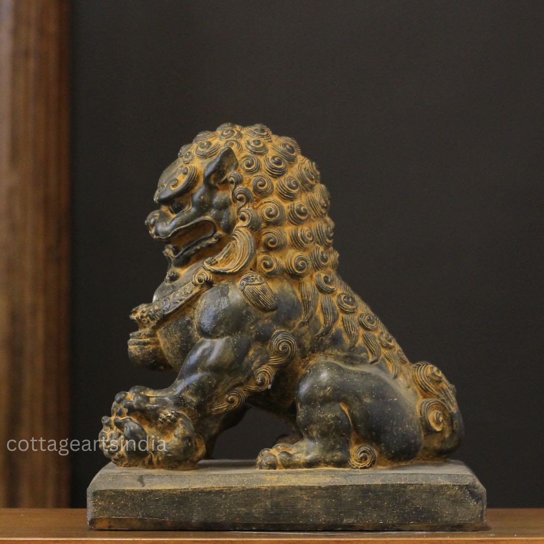 Handcrafted Stone Fu Dog – Chinese Guardian Lion Sculpture-Pair
