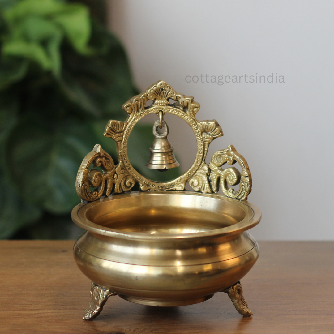 Handcrafted Brass Urli Bowl with Hanging Bell