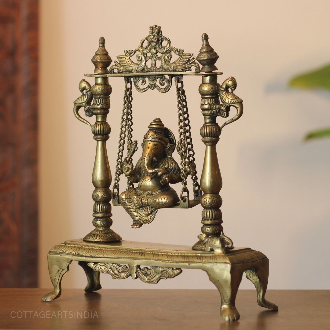 Handcrafted Brass Ganesha Idol on Swing | Traditional Jhula Statue