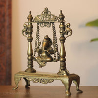 Handcrafted Brass Ganesha Idol on Swing | Traditional Jhula Statue