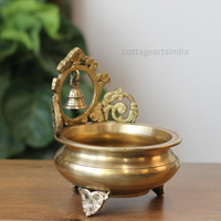 Handcrafted Brass Urli Bowl with Hanging Bell