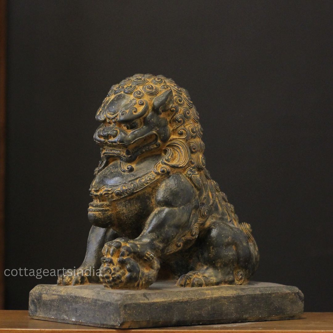 Handcrafted Stone Fu Dog – Chinese Guardian Lion Sculpture-Pair