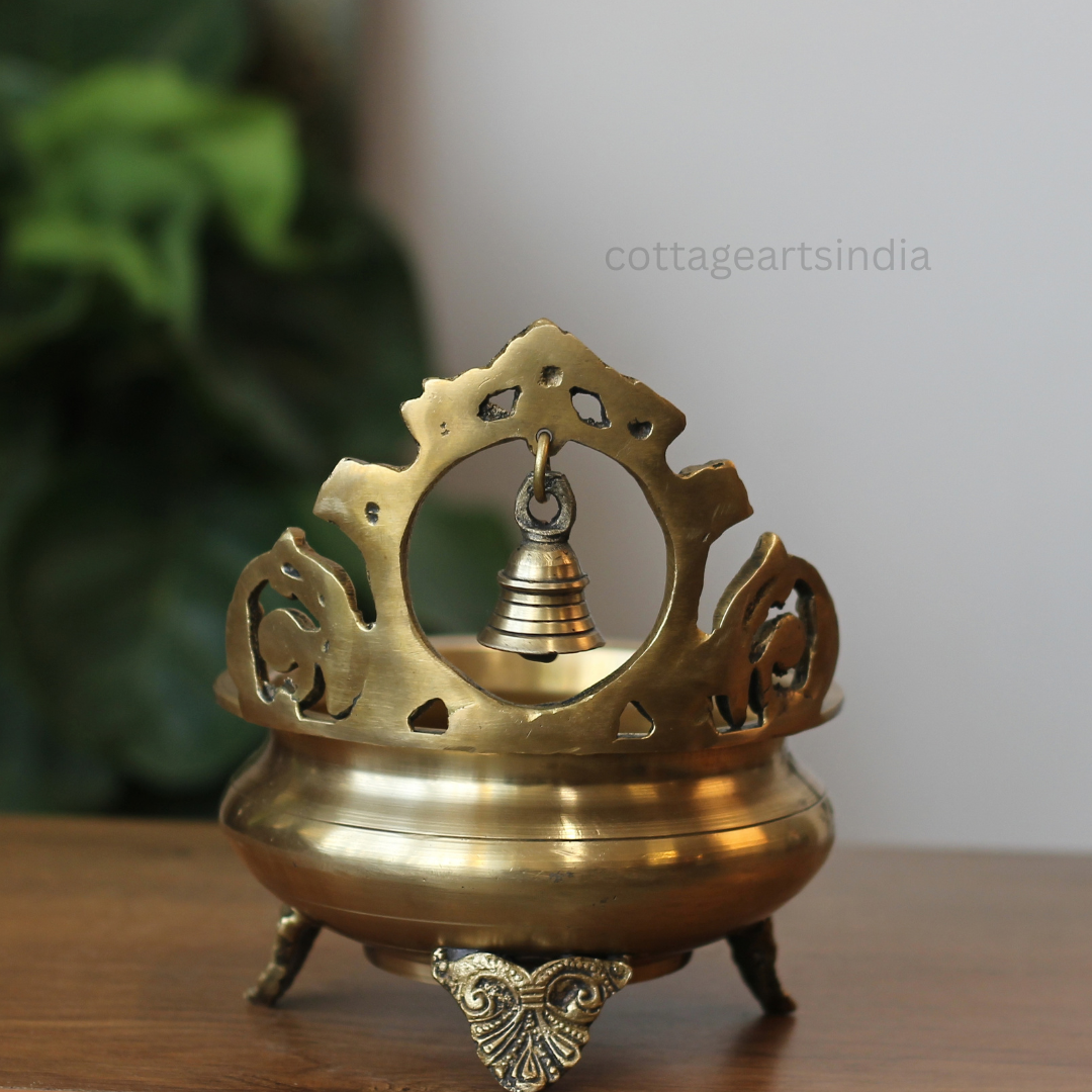 Handcrafted Brass Urli Bowl with Hanging Bell