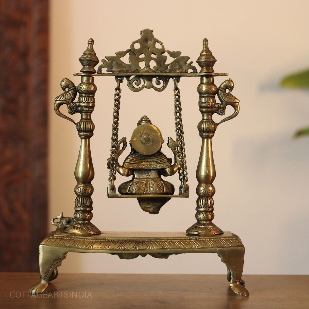 Handcrafted Brass Ganesha Idol on Swing | Traditional Jhula Statue