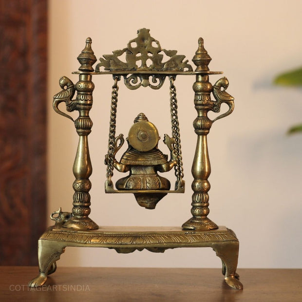 Handcrafted Brass Ganesha Idol on Swing | Traditional Jhula Statue