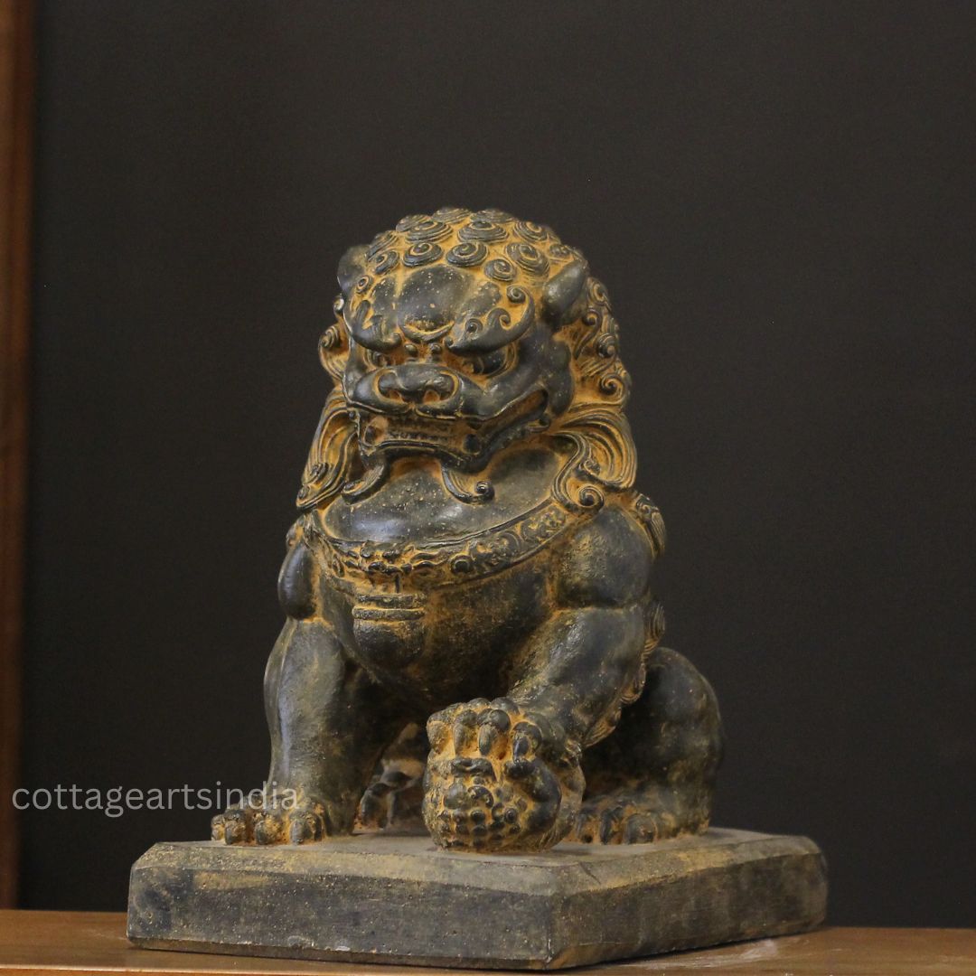 Handcrafted Stone Fu Dog – Chinese Guardian Lion Sculpture-Pair
