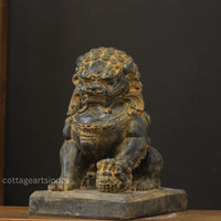 Handcrafted Stone Fu Dog – Chinese Guardian Lion Sculpture-Pair