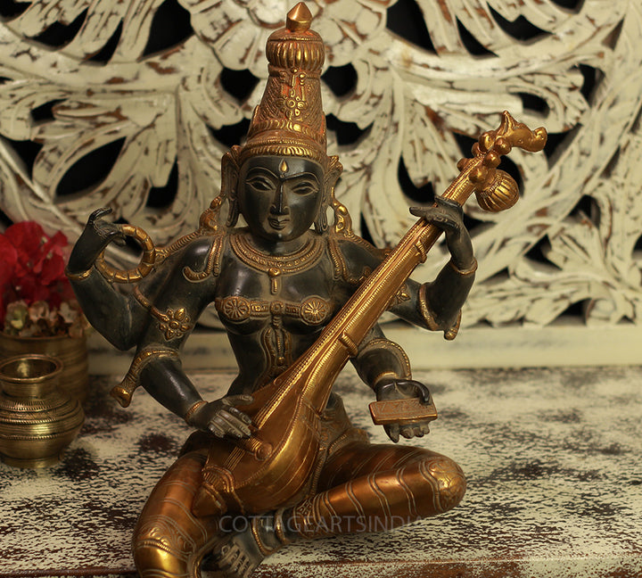Brass Saraswati Vintage Black