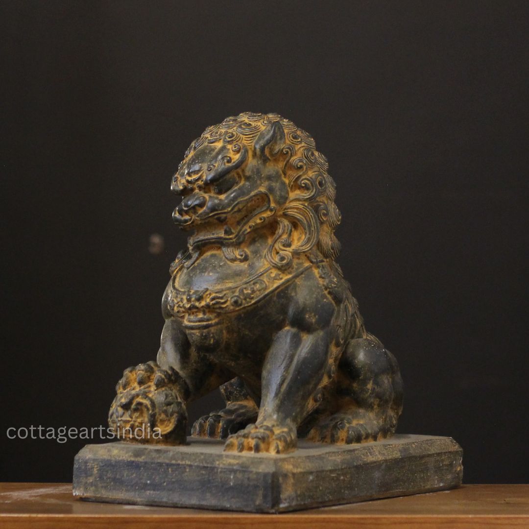 Handcrafted Stone Fu Dog – Chinese Guardian Lion Sculpture-Pair