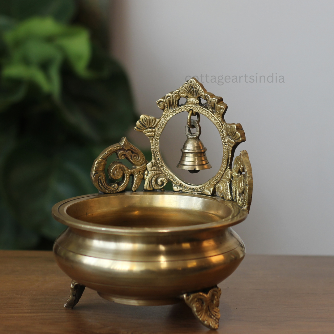 Handcrafted Brass Urli Bowl with Hanging Bell
