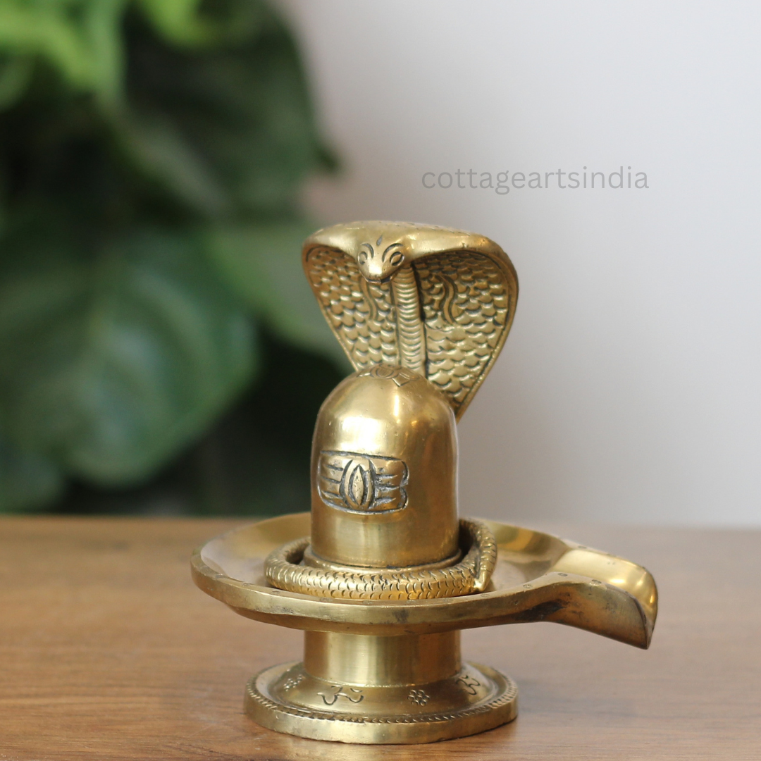 Handcrafted Brass Shiva Lingam with Naga