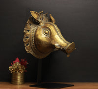 Brass Vintage Finish Varaha Mask on Stand