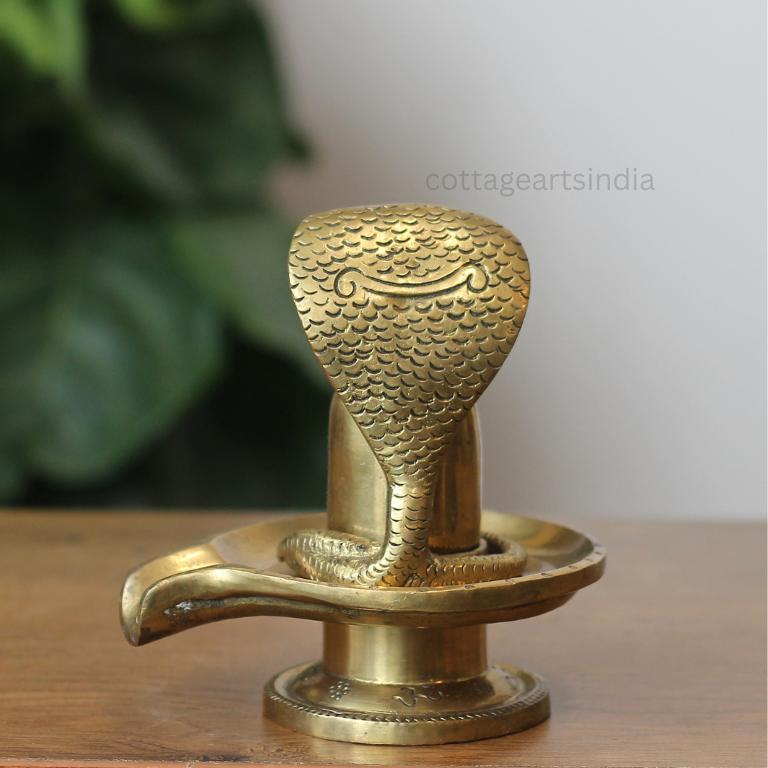 Handcrafted Brass Shiva Lingam with Naga