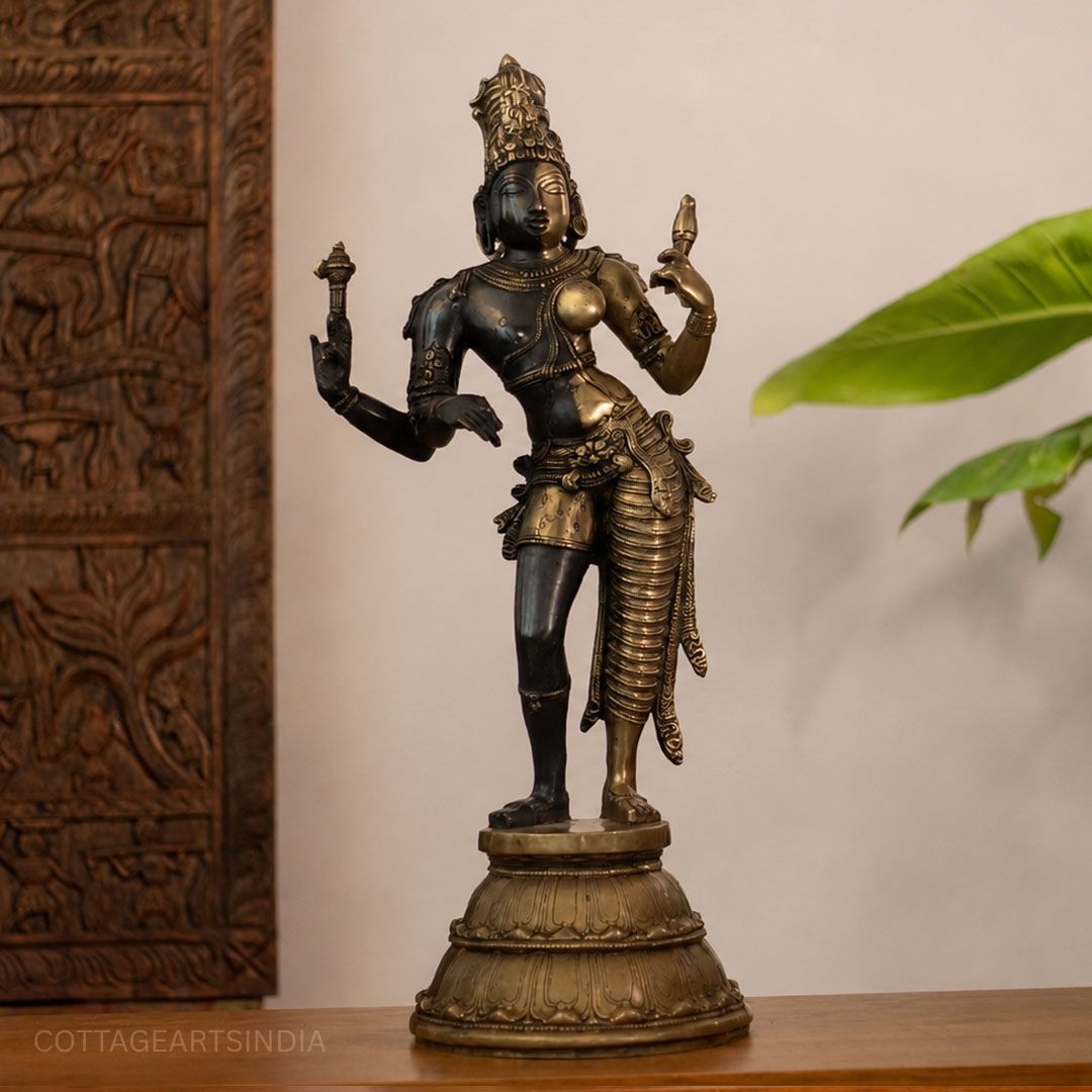 Brass Ardhanarishvara Statue Black and Gold Finish