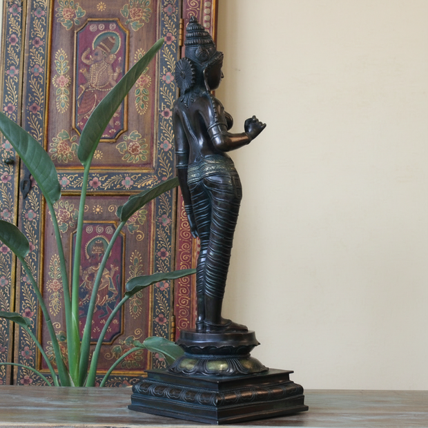 Standing Parvati Brass Sculpture 24"| Chola Style Spiritual Art