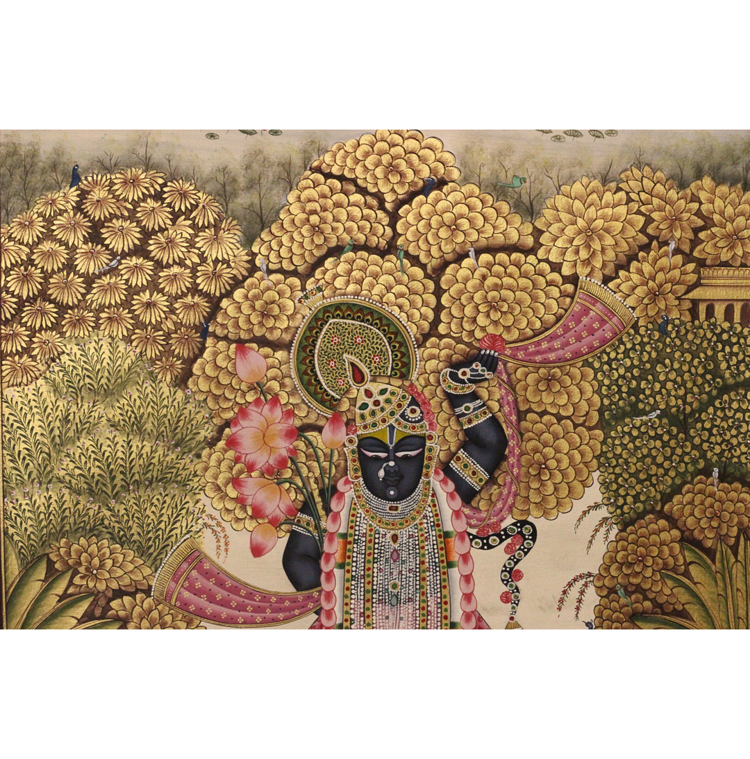Shrinathji Pichwai Painting – Golden Vrindavan