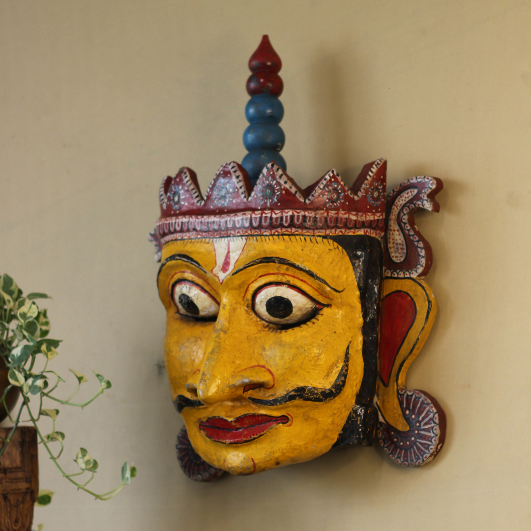 Vintage Odisha Wooden Folk Mask – Traditional Indian Folk Art