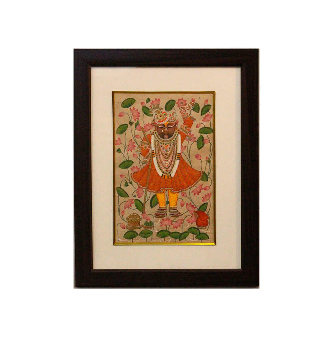 Sacred Shrinathji Pichwai Painting with Gold Accents on Paper