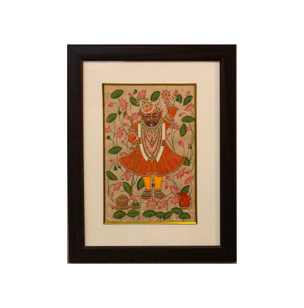 Sacred Shrinathji Pichwai Painting with Gold Accents on Paper