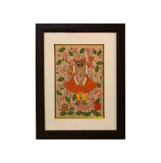 Sacred Shrinathji Pichwai Painting with Gold Accents on Paper