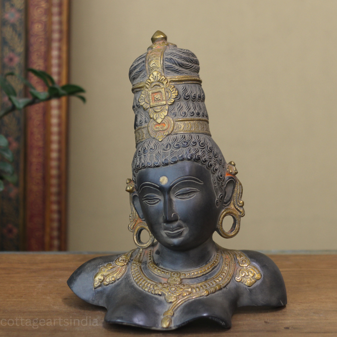Parvati Bust in Matte Black and Rustic Gold Finish