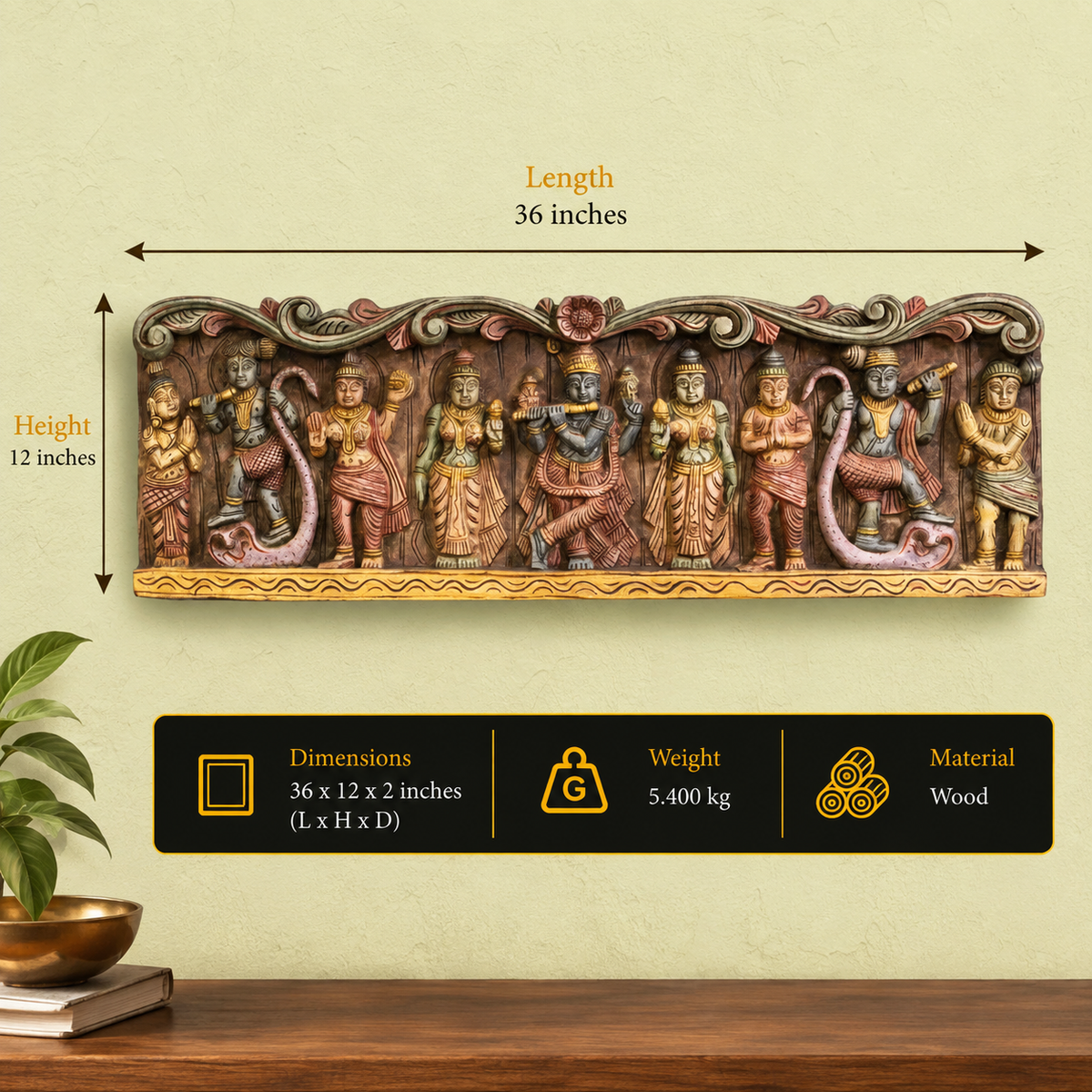 Handcrafted Wooden Krishna with Gopis Wall Panel | Traditional Krishna Wall Art
