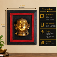 Wooden Frame and Brass Gauri Mask Wall Hanging