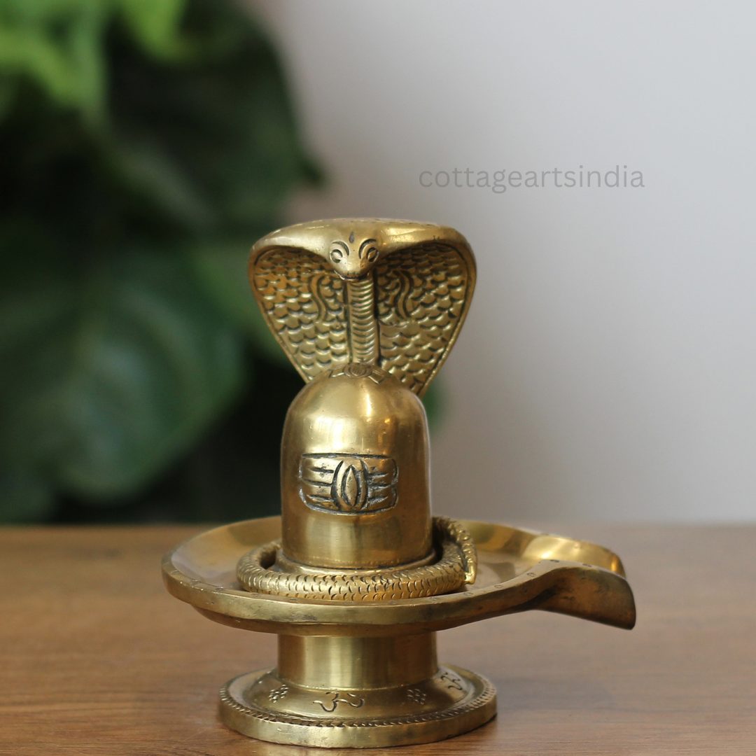 Handcrafted Brass Shiva Lingam with Naga