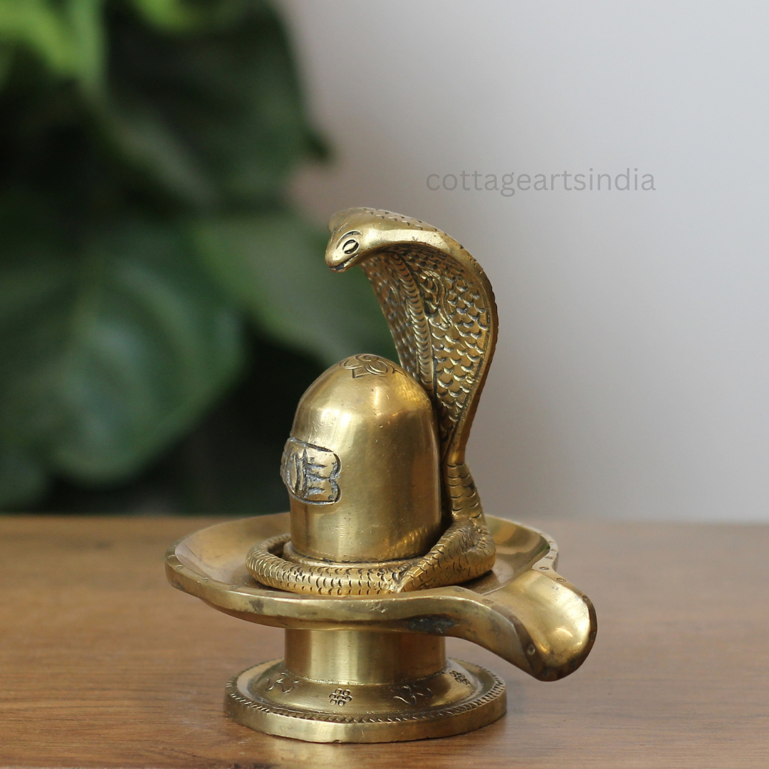 Handcrafted Brass Shiva Lingam with Naga