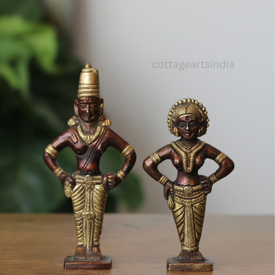 Handcrafted Brass Vitthal and Rukmini Idols – Antique Finish