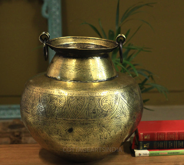 Brass Vintage Carved Planter