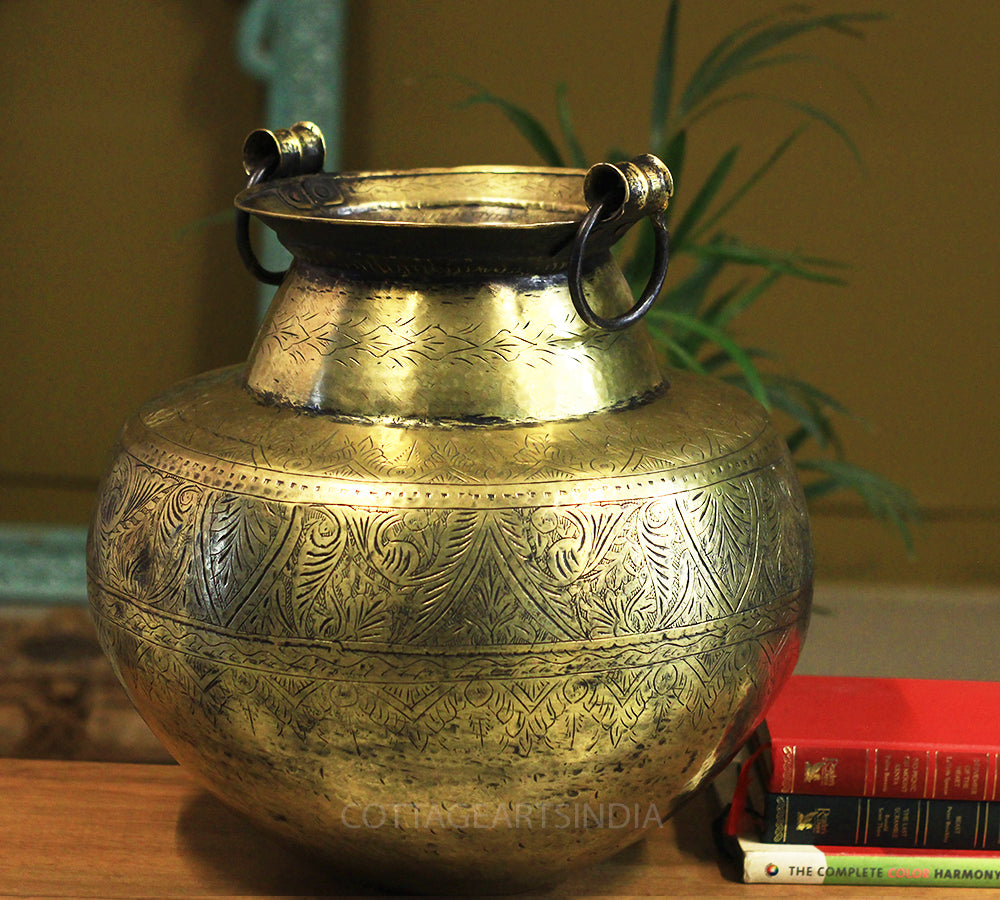 Brass Vintage Carved Planter