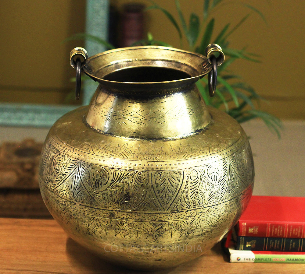 Brass Vintage Carved Planter