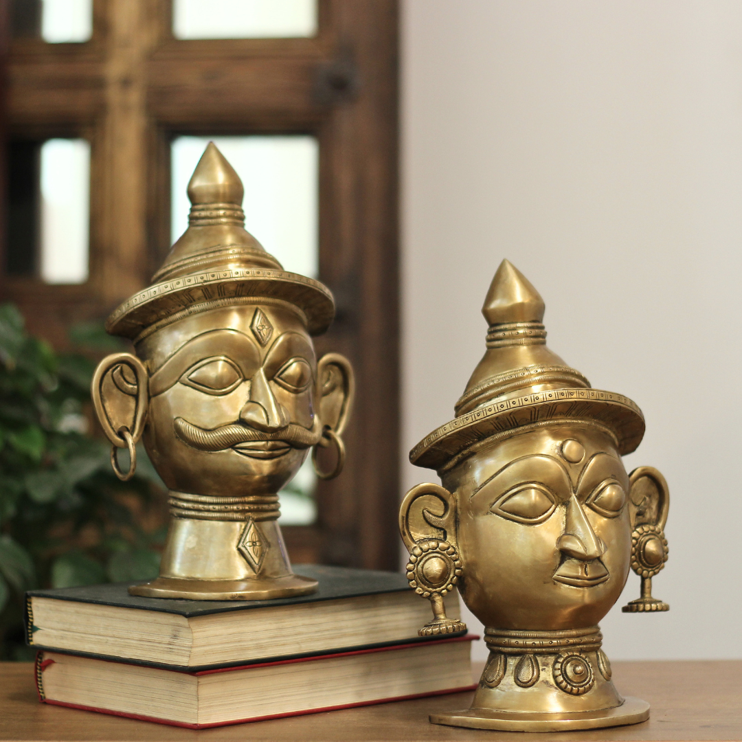 Brass Mukhlingam Set -Shiva and Gauri 9.5"