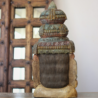 Handcrafted 25" Wooden Lord Vishnu Head Sculpture  – Vintage Antique Finish