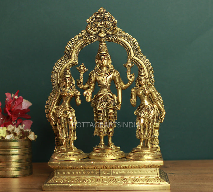 Brass Lord Vishnu , Laxmi and Bhudevi 10"