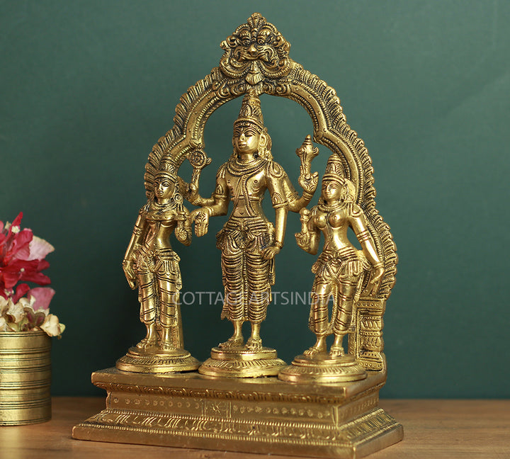 Brass Lord Vishnu , Laxmi and Bhudevi 10"