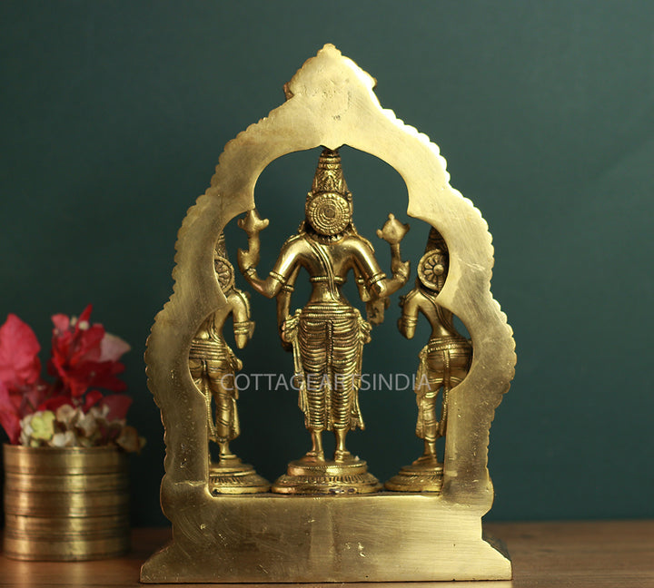 Brass Lord Vishnu , Laxmi and Bhudevi 10"