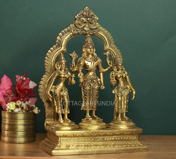 Brass Lord Vishnu , Laxmi and Bhudevi 10"