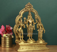 Brass Lord Vishnu , Laxmi and Bhudevi 10"