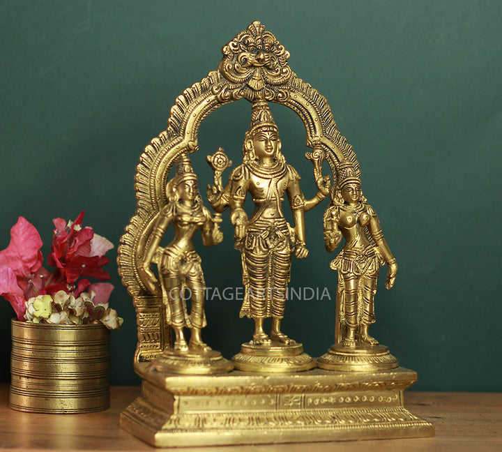 Brass Lord Vishnu , Laxmi and Bhudevi 10"