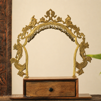 Brass Peacock Prabhavali with Ghungroo Arch & Wooden Drawer | Diety Aasan